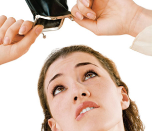 Girl with the purse on white background